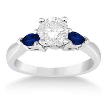 Pear Three Stone Blue Sapphire Engagement Ring 14k White Gold (0.50ct)