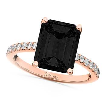 Emerald Cut Black Diamond & Diamond Engagement Ring 14k Rose Gold (2.96ct)