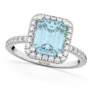 Aquamarine & Diamond Engagement Ring 14k White Gold (3.32ct)
